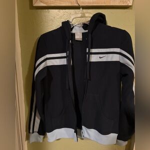 Fleece Jacket, light. Navy with powder blue. Zip.